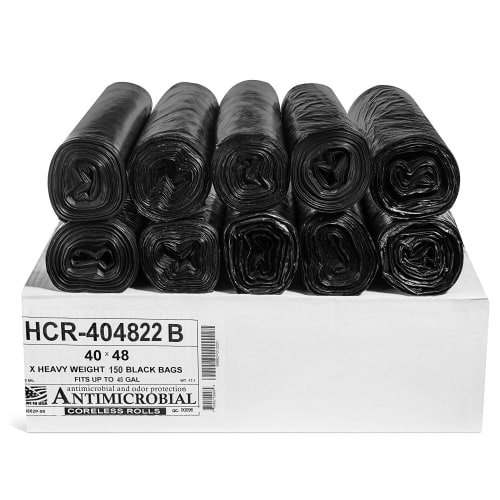 Can Liner, High Density, 40x48 Rolls, Black, 18 Micron, Fits 40-45 Gallon